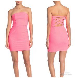 KENEDIK Hot Pink Strapless X Back Bodycon Dress